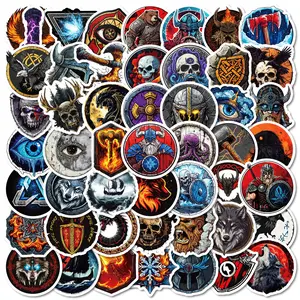 New 50Pcs Viking Style Stickers, Skull & Shield Graffiti Decals, Trendy Creative Waterproof Decor Stickers