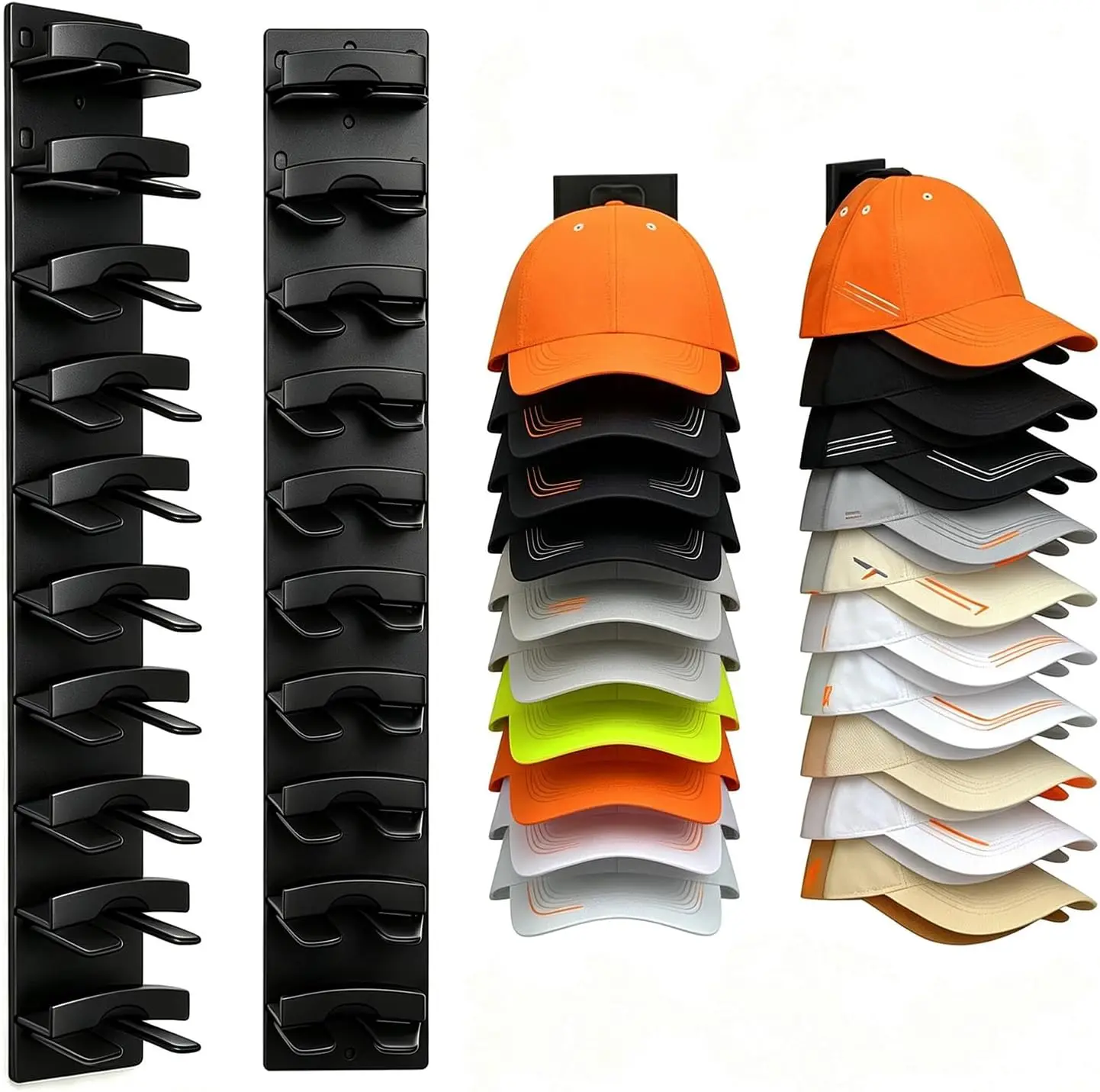 2-Pack Aesthetic Minimalist Black Baseball Cap Organizer with Long Extended Hooks, Compact Space-Saving Hanging Rack, Ideal Closet & Bedroom Wall Room Accessories Holder