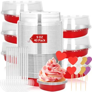 40 Set Heart Shaped Cake Pans 9 oz Disposable Aluminum Foil Mini Heart Cake Pan 5.4 Inch Cake Containers with Lids Dessert Liners for Christmas Valentine's Weddings Mother's Day Party Birthday