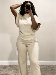 USBOUTIQUE CHIC Spring 2026 Women's Stretchy Short Sleeve Top & Comfortable Shorts Two Piece Outfit for Casual Lounge Wear - Pants, Clothes Everyday