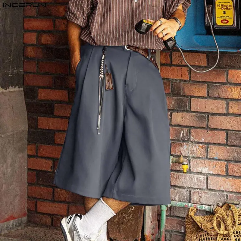 INCERUN Men's Casual Oversized Clean-Fit Wide-Leg Bermuda Shorts - 90s Vintage Streetwear-Inspired Loose-Fitted Menswear Fashion Bottoms, Loose-Fitted Men's Shorts