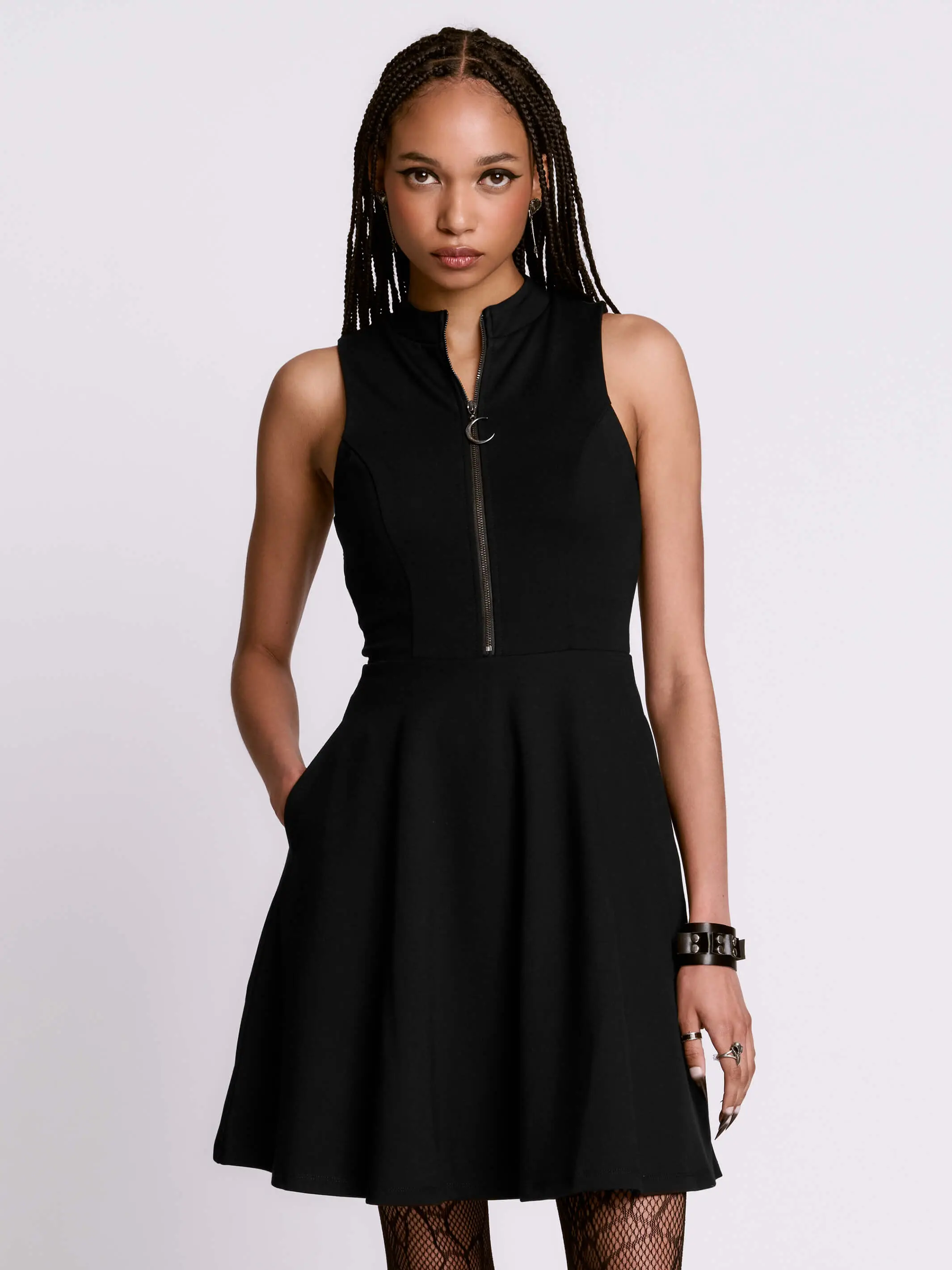 Ponte Zip Up Skater Dress