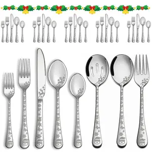 23-Piece Christmas Silver Color Cutlery Set, Creative Laser Pattern Knives Forks Spoons, Ideal Gift for Home Dining Parties