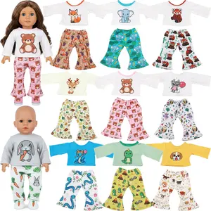 Doll Set for 18 Inch Dolls, Cute Cartoon Print, Easy Wear and Remove, Daily Style, Vlog Doll Dress Up, Holiday Limited Edition, Doll Clothes Set