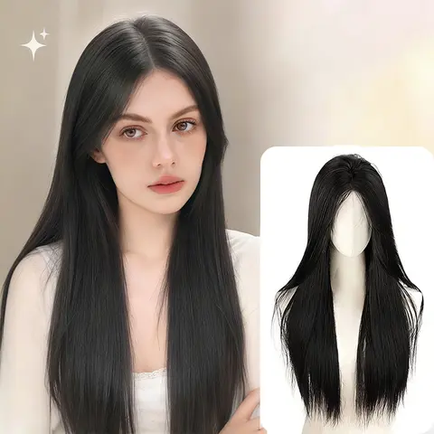 Lotfon Women's Glueless Straight Synthetic Wig - Pre-Made Lightweight Full Machine Wig with Adjustable Comfortable Cap, Easy-to-Wear, Instant Style Transformation for Women, Straight Wigs, Synthetic Wigs