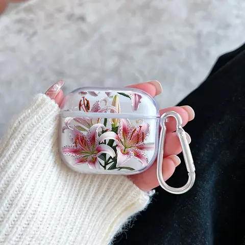 Bloom-Inspired Look Silicone AirPods Case, Multi-Model TPU Soft Transparent Protective Cover with Keychain Clip, Headphone Accessories Compatible with AirPods 1/2/3/4/Pro/Pro2