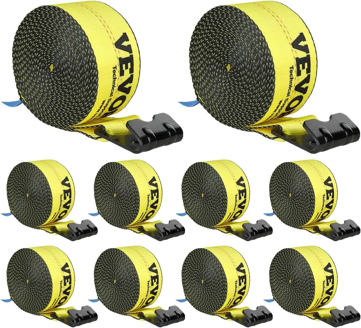 VEVOR 10-Pack 4"x30' Heavy Duty Ratcheting Tie Down Straps with Flat Hooks, 18000lbs Break Strength, 6000lbs WLL, for Flatbeds, Trucks, Trailers, Yellow