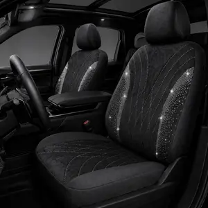AUTOYOUTH Bling Rhinestone Car Seat Covers for Front Seats, Elegant Black Velvet with Sparkly Diamond Crystal, Luxury Front Seat Protectors for Women Girls, Airbag Compatible, Fits Most Cars SUVs Vans Trucks, Easy Install, Car Accessories, Seat Covers For