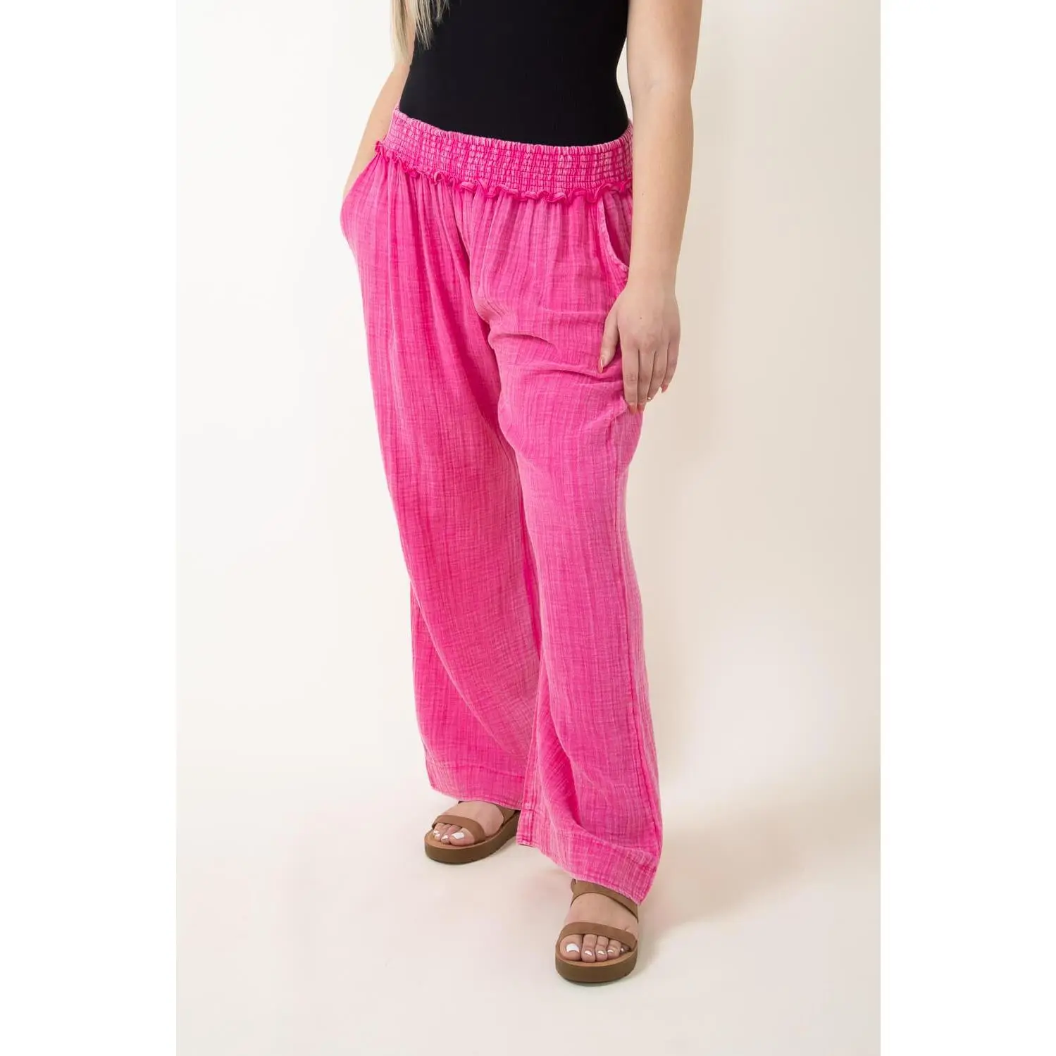 SS Gauze Pants Hot Pink