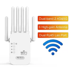 1200Mbps Dual-Band WiFi Repeater, 6 External Omnidirectional Antennas, US Plug Indoor Booster, Expands Network Coverage, Stable Signal for Gaming & Streaming