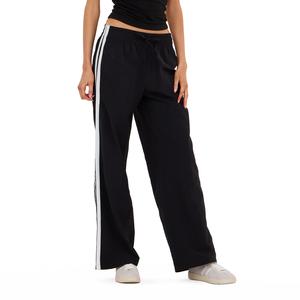 Forever 21 Women's Minimalist Black Low-Waisted Antistretch Nylon Pants - Wide-Leg, Fitted, Lightweight, Drapey, Woven, Sporty 2-Stripe, Breathable, Plain, All-Seasons Effortless Casual Bottoms for Work, Going Out, Black Pants