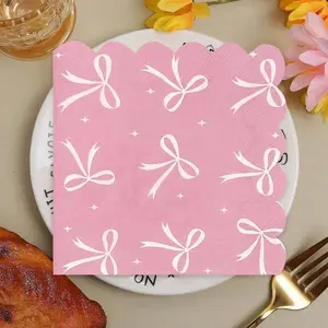 20/40PCS/Set Pink Bow Napkins, Theme Birthday Party Decorations, Shower, Cute Bow Tableware Supplies, Disposable Dinnerware, Tea, Wedding Party Decor, For Weddings, Bridal Showers And Birthday Parties, Tea Parties, Garden Parties, Fancy Napkins, 1pc