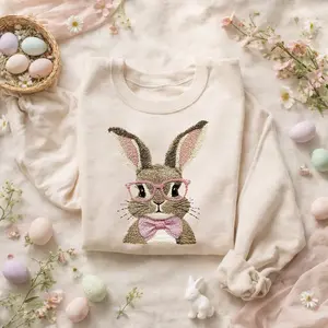 Cute Easter Bunny Sweatshirt, Easter Rabbit Sweater, Easter Bunny Crewneck, Easter Gift for Mom, Easter Sweatshirt, Retro Bunny Sweatshirt