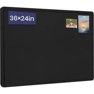 Bulletin Board, 36 X 24 inches Cork Board with 20 Pushpin, Felt Cork Board Notice Pin Board, Self-Adhesive Vision Board Mood Board Foldable Photo Board for Wall - Black