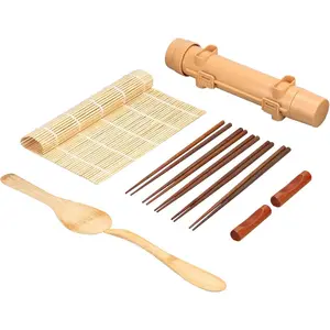 Sushi Making Kit,1 Bamboo Sushi Mat,1 Rice Bazooka, 5 Pairs of Chopsticks, 2 chopsticks holder,1 Paddle, 1 Spreader, ideal gift for Sushi making Beginner