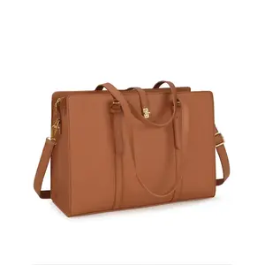 Women's 15.6 Inch Solid Color Laptop Bag, Large Capacity Business Office Bag, Waterproof Work Shoulder Bag, Fashionable PU Leather Zipper Bag with Adjustable Strap for Work & Daily Used