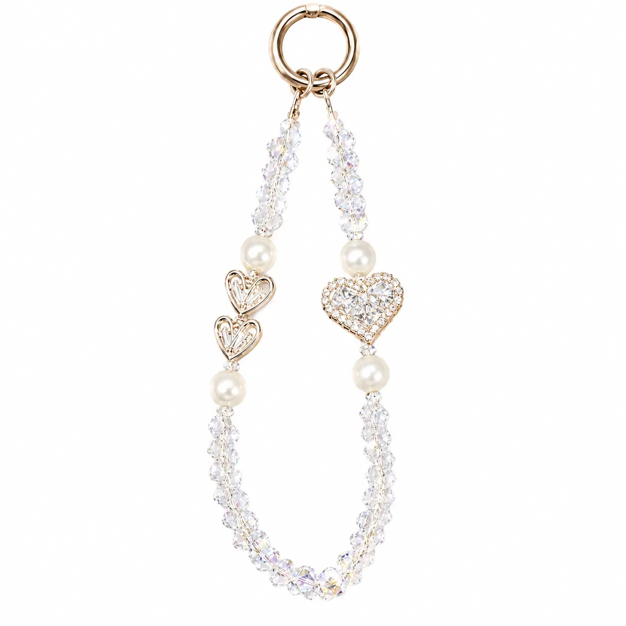 Elegant Silver Beaded Decorative Pendant Charm, Heart Rhinestone Crystal Ornament, Women's Multi-use Fashion Accessory SJ-626