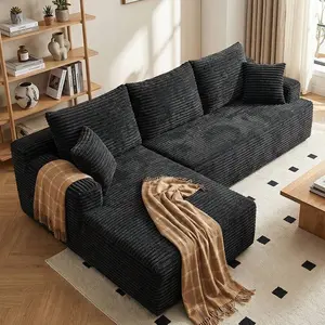 96'' Plush Modern L-Shaped Cloud Sectional Sofa Corduroy Cloud Velvet Modular Couch With Chaise, No Assembly Required Sectional Sofa Living Room Furniture