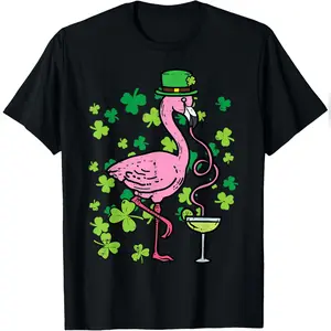 St Patricks Day Irish Flamingo Saint Pattys Paddys Women T-Shirt Soft Cotton Tee Daily