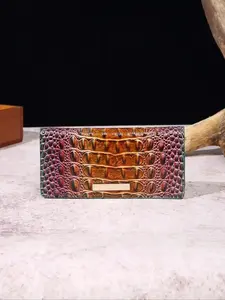 CYX Classic Crocodile Pattern Long Wallet, Two-Fold Design, Durable Leather Material, Perfect for Everyday Use, Stylish Accessory, Durable Fashion Wallet
