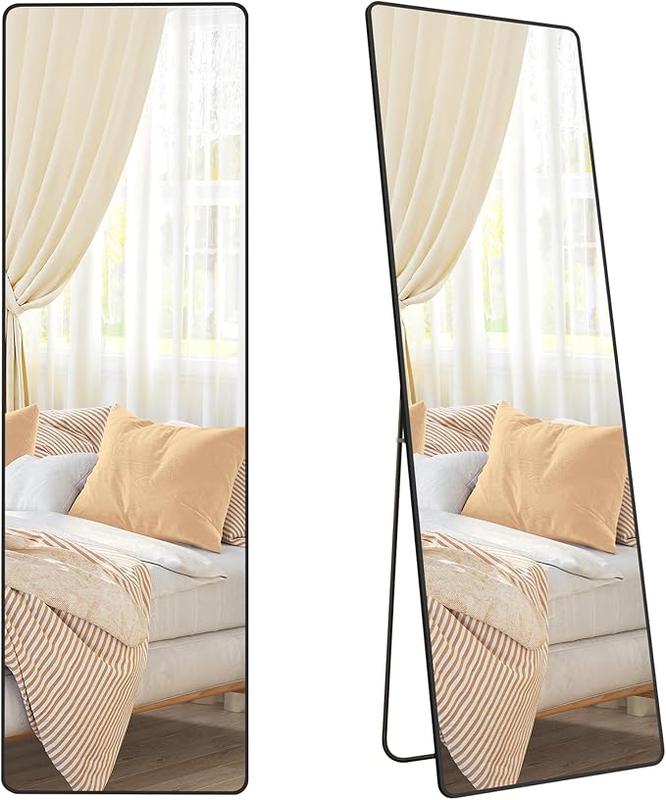 SONGMICS Full Length Mirror, Floor Standing Mirror with Stand, Wall Aluminum Alloy Thin Frame Hanging or Leaning for Living Room Bedroom Cloakroom decorating