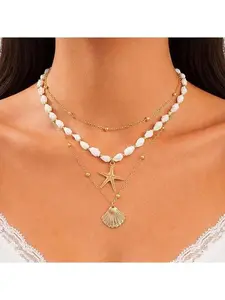 Serelune Jewelry B Starfish Necklace Beach Necklaces for Women Shell Pendant Jewelry Summer Ocean Theme Seashell Necklace Beach Vacation Essentials Fashion Accessories Summer Outfits for Women   chain around neck