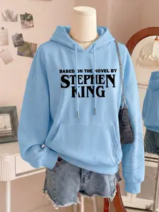 Women's Fashion Hoodie Based on Stephen King Novel, Letter Print Kangaroo Pocket, Casual Long Sleeve Sweatshirt for Fall & Winter