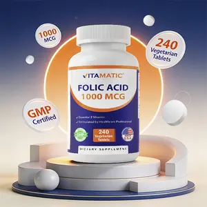 Vitamatic Folic Acid 1000 mcg (1 mg) - 240 Vegetarian Tablets - 1667 mcg DFE - Vitamin B9 Healthcare Dietary Supplement