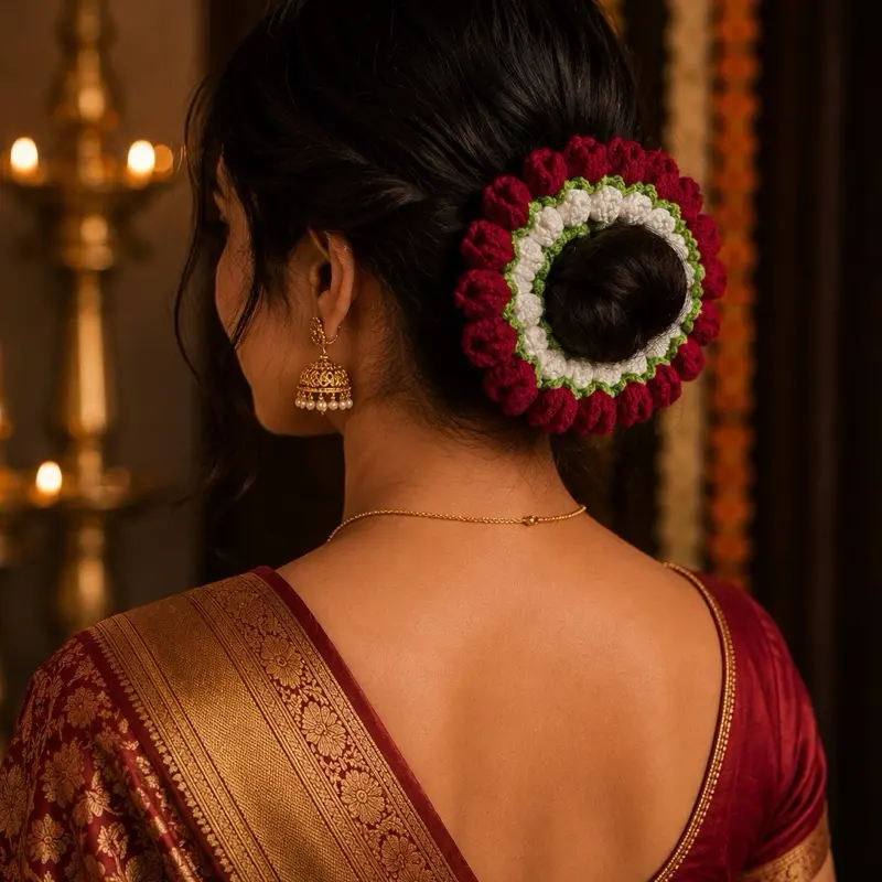 NirGlow Handmade Gajra Scrunchie for Women, Traditional Indian Hair Accessory, Festive & Wedding Hair Tie
