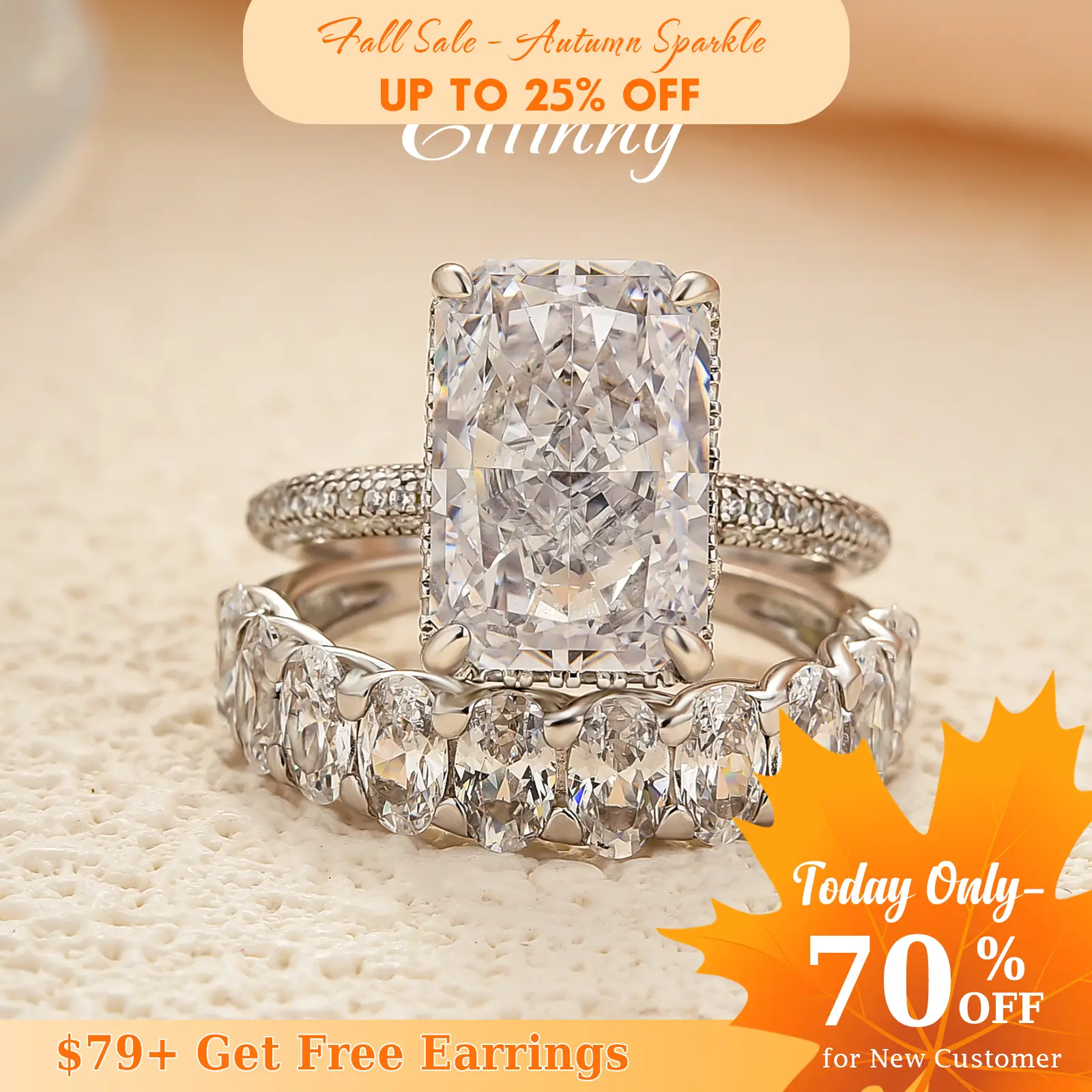 Effinny Jewelry 6.0ct Radiant Cut Wedding Ring Set, 925 Sterling Silver Promise Ring, 5A Cubic Zirconia Bridals Ring for Women