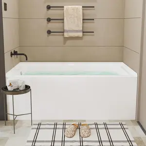 Modern Acrylic Alcove Soaking Bathtub – 60 x 30 Inch Deep Rectangular Tub with Single Apron, 18" Soaking Depth, Pop-Up Drain, Glossy White Finish – Ideal for Bathroom Remodels