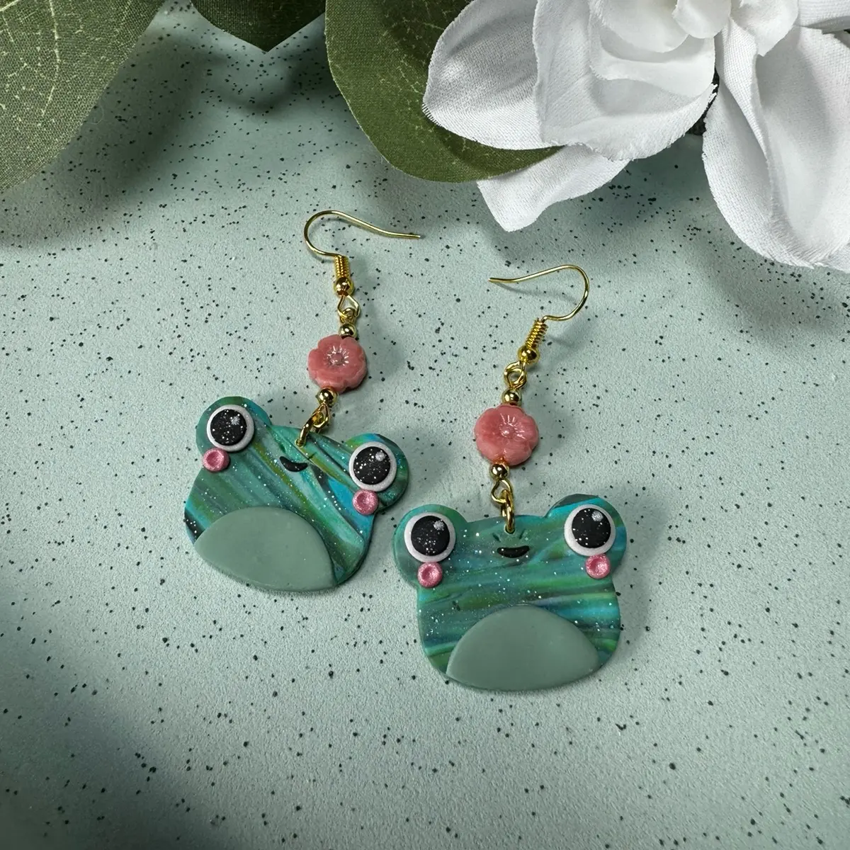 Cute frog polymer clay earrings