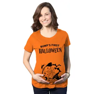 Maternity Bumps First Halloween Pregnancy T Shirt Spooky October Tee for Ladies Funny Graphic Maternity Tee Cute Pregnancy Tees With Plus Sizes Pregnant Halloween Maternity Wear Maternity Shirts Orange