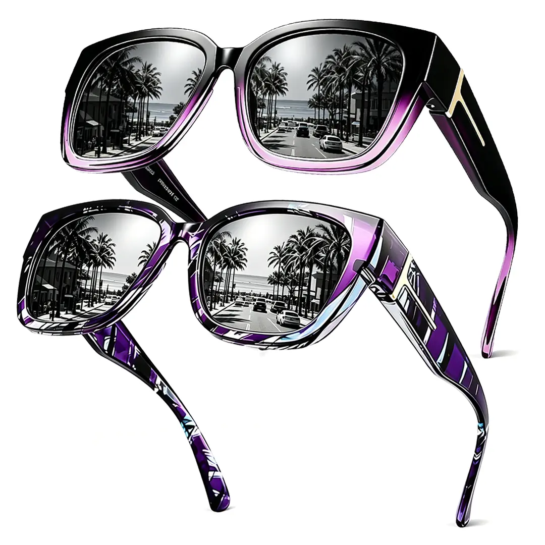 2PCS / Gradient Purple Frame Gray Lens+Purple Floral Frame Grey Lens