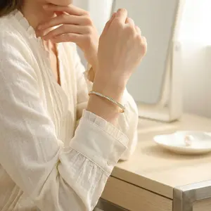 Women's Minimalist Stackable Bangle Bracelet Titanium Steel Jewelry Sparkling Rhinestone Oval Bracelet for Valentine's Gift and Birthday