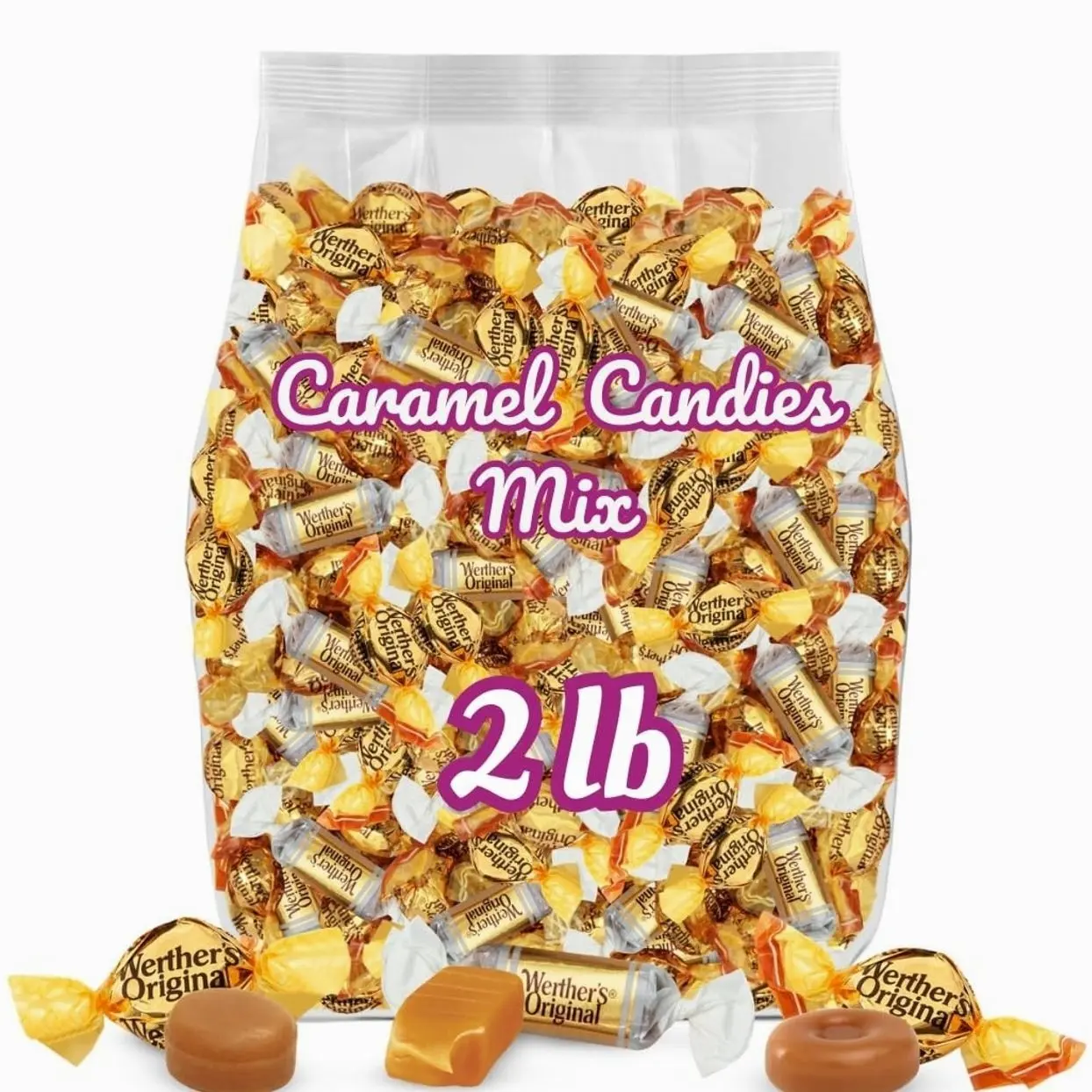 Werther's Original Hard, Creamy Filled & Chewy Caramel Candies, 2 LB Mix – Individually Wrapped Classic, Soft & Creamy Caramels – Made with Real Butter & Fresh Cream – Bulk Bag for Sharing