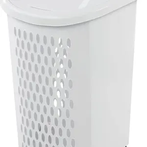 Mind Reader 135 Liter Ultra Wheeled Design Clothes Laundry Basket White Plastic Bin with Venting Dots for Easy Maneuverability