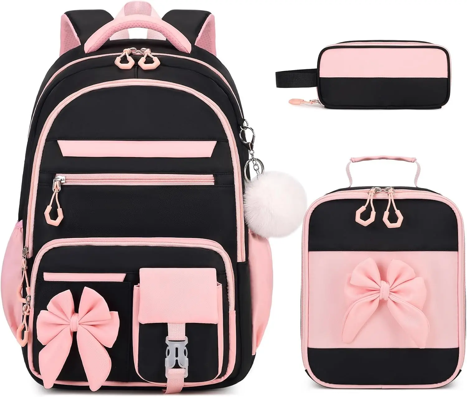 Girls' Brand-New Cute Butterfly 3-Piece Backpack Set, Lightweight Large-Capacity School Travel Bag with Ergonomic Spine Protection, Non-Slip Shoulder Straps, Weight-Reducing Design for Elementary & Middle School Students