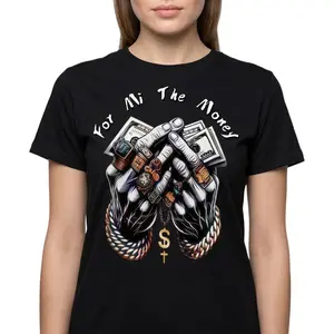 Printed with "for mi the money"&Featuring Trendy Dollar & Rings Graphics T-Shirt Comfort-Fit Cotton Tee – Men’S Crew Neck Shirt Womenswear