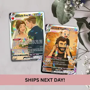 Custom Pokémon-Inspired Couple Keepsake Wedding & Anniversary Photo to Holo Card