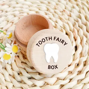 1 wooden tooth fairy box, designed with a three-dimensional white tooth pattern. This tooth preservation box, tooth storage box, or tooth collection box can also be used as a birth souvenir, home decoration, or birthday gift