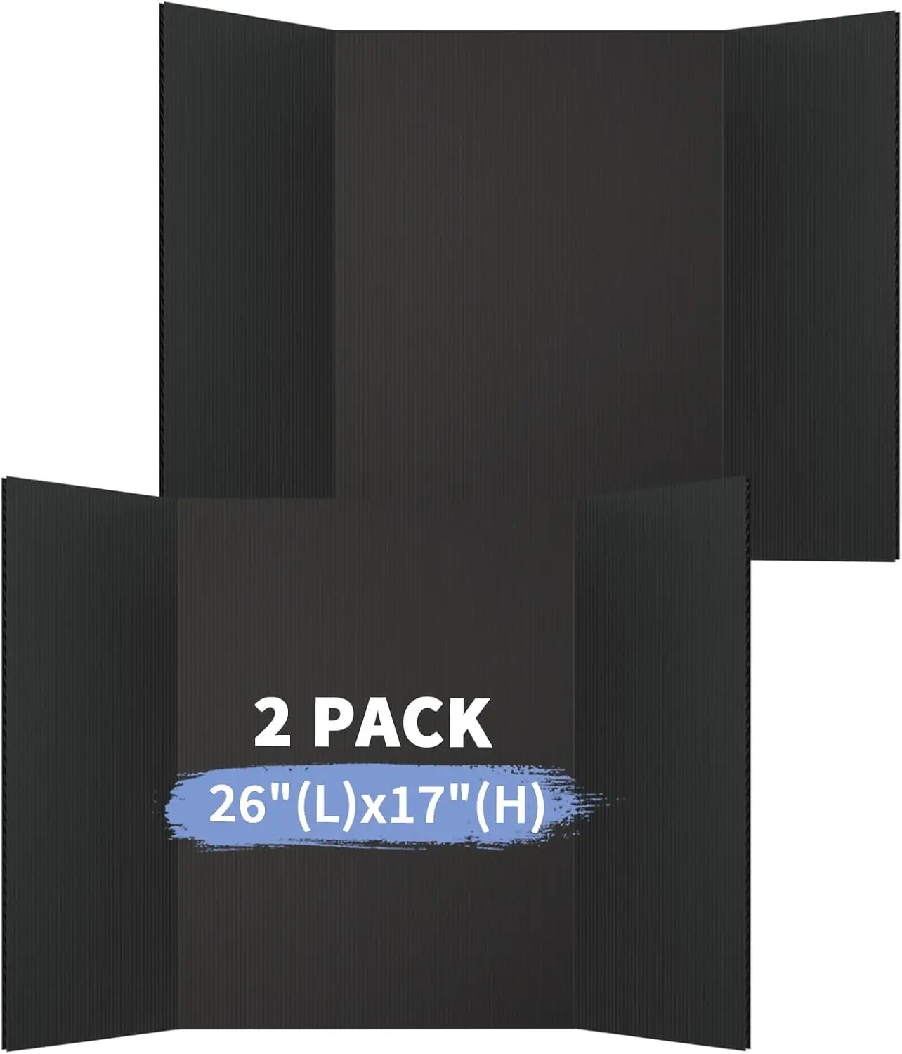 Trifold Poster Board 26"x 17", 2-Pack Easy-to-Clean Reusable Waterproof Durable Black Plastic Presentation Board for Science Fair Business Displays School Projects