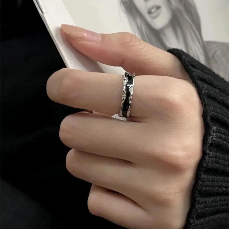 Funky Goth Punk Ring for Women, Adjustable Baddie Style Open Band, Molten Drip Irregular Alloy Jewelry, Funky Rings, Adjustable Fit, Alloy Metal, Alternative Artistic Rings