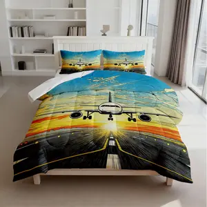 2/3PCS Retro Airplane Sky Bedding Set, Trendy Youthful Home Decor, Warm & Temperature Locking Comforter Set, Gift for Housewarming Christmas Birthday, With Filling (Pillow Core Not Included)