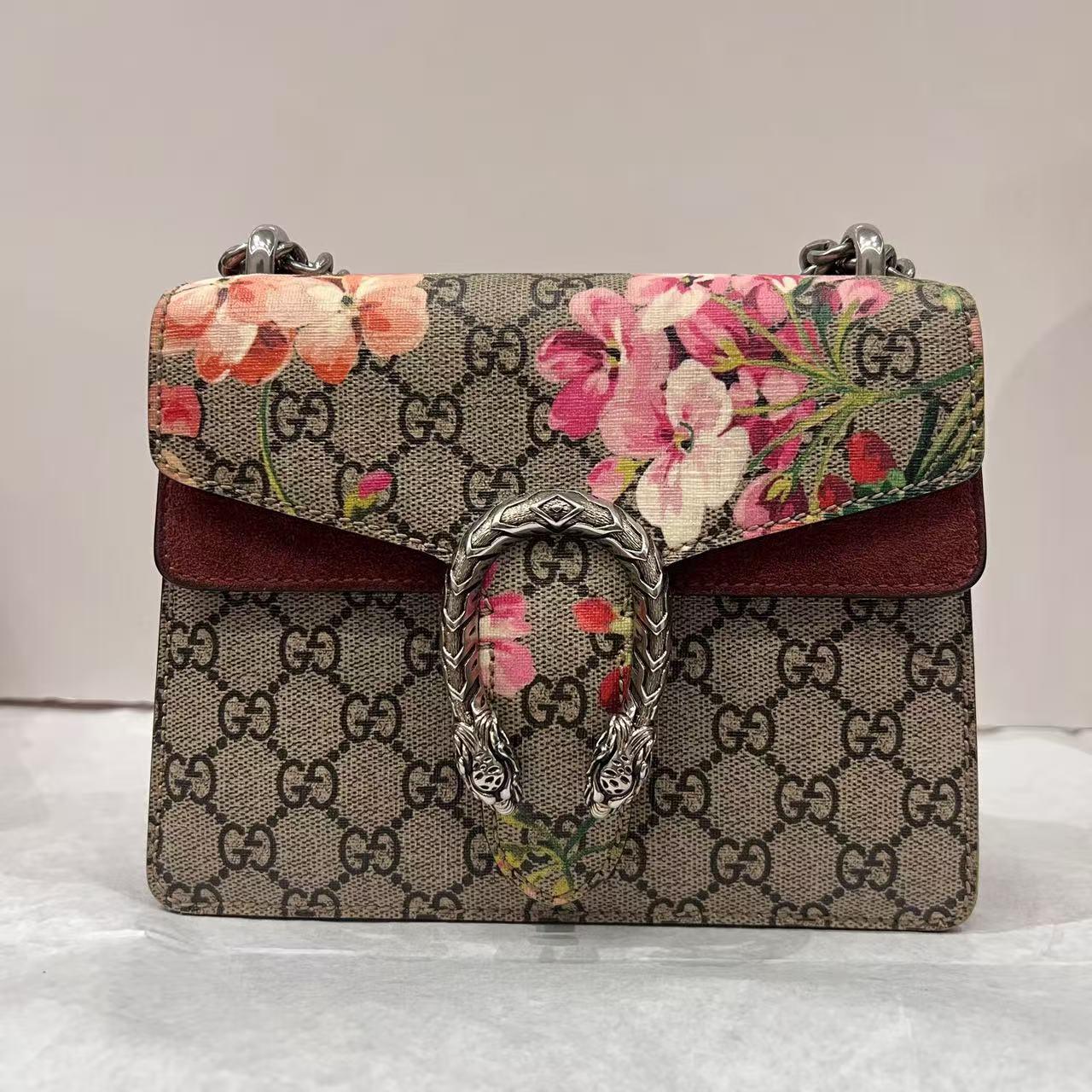 Pre-owned GUCCI Dionysus Shoulder Bag, GG Supreme Canvas with Flora Print, Antique Silver Hardware|19984412