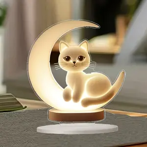 2D Flat, 1pc Boho Style Acrylic Cat Lamp, Animal Theme Tabletop Decor, Multipurpose Home & Office Ornament, Waterproof & Scratch Resistant Night Light Lighting Design