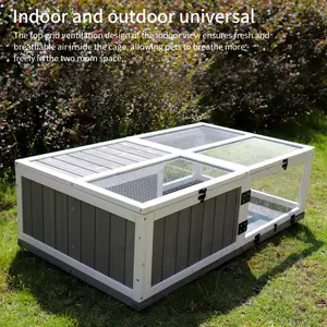 Hardware 43"Upgrade waterproof tray, activity tray, wooden turtle house indoor small animal turtle cage outdoor wooden reptile cage,with rest area and play water game area