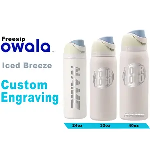 Owala Iced Breeze Color Insulated Water Bottles, Personalized Stainless Steel Water Bottle, Laser Engraved Custom Water Bottle with Straw.