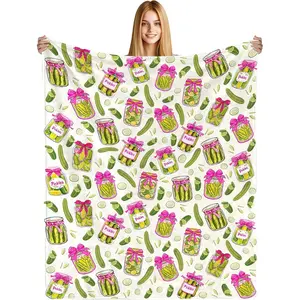 Cozy Blankets Pickled Cucumber Throw Blanket for Girls, Soft Flannel Blankets for Bed Couch, Kimchi Sofa Stuff Decor for Women, Gift for Pickles Lover