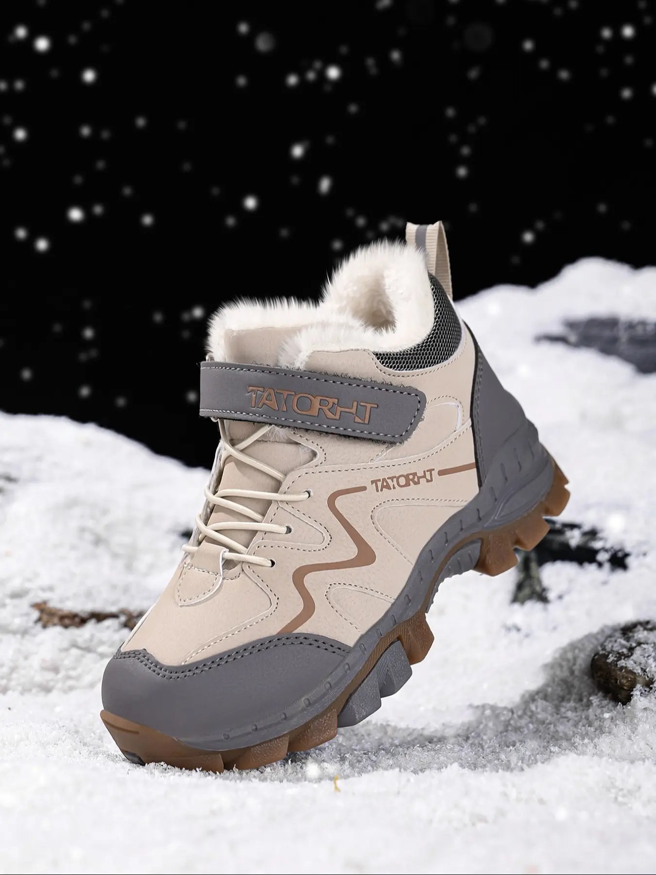 Thickened Boy Hiking Shoes, Anti-Slip Design Ensures Safe Grip, Velcro Easy On/off, Perfect for Winter Outdoor Adventures Trek Shoe